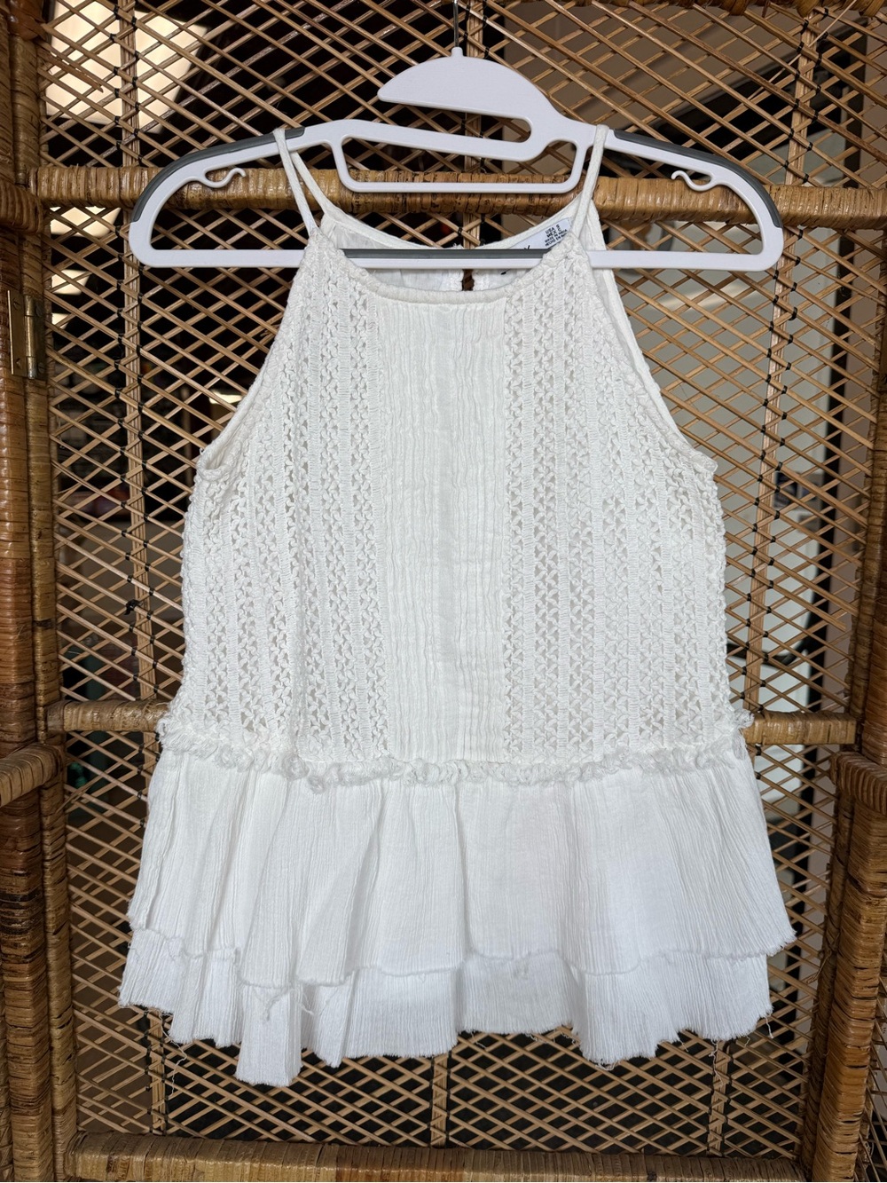 Dex 100% Cotton Gauze Lace Tank Top White Tiered Boho Natural Fiber Small
